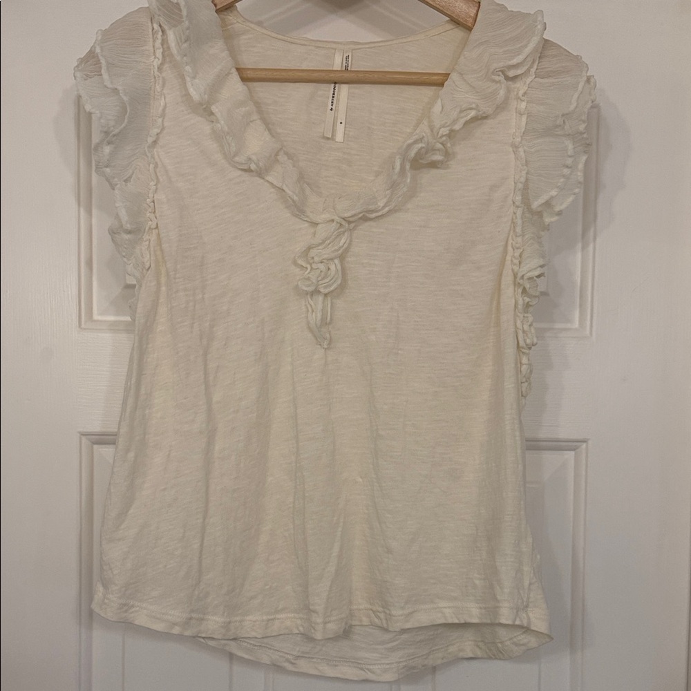 By Anthropologie Cream Ruffled Blouse, size S, excellent condition